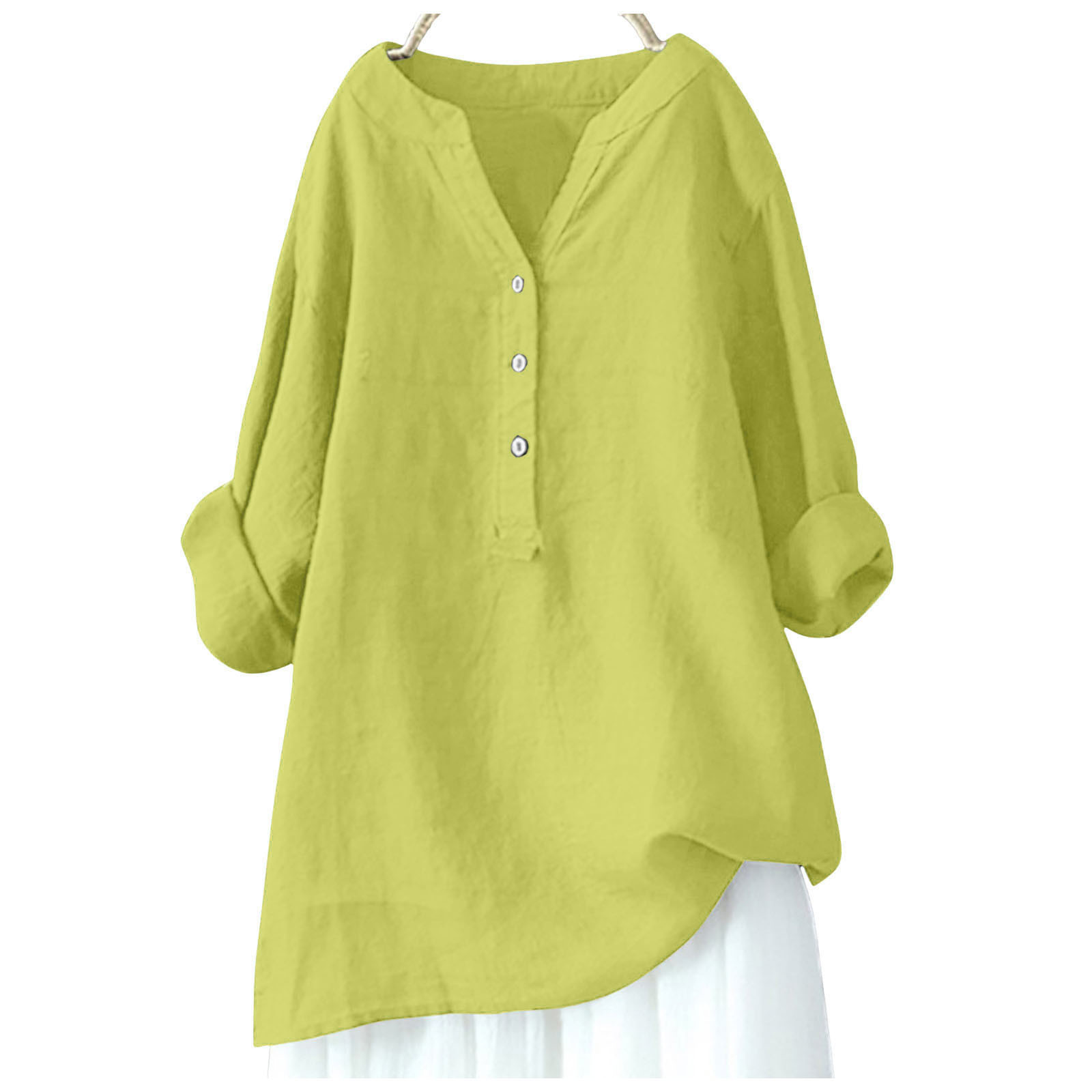 thumbnail image 3 of Túnicas de verano para mujer Camisa de cuello en V y manga larga de color liso - Poliéster, ligera, informal para el trabajo - S-XXL, 3 of 5